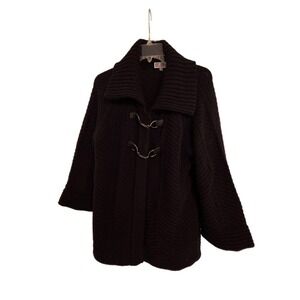 JM Collection Black Toggle Ribbed Collar Knit Open‎ Cardigan Jacket PL